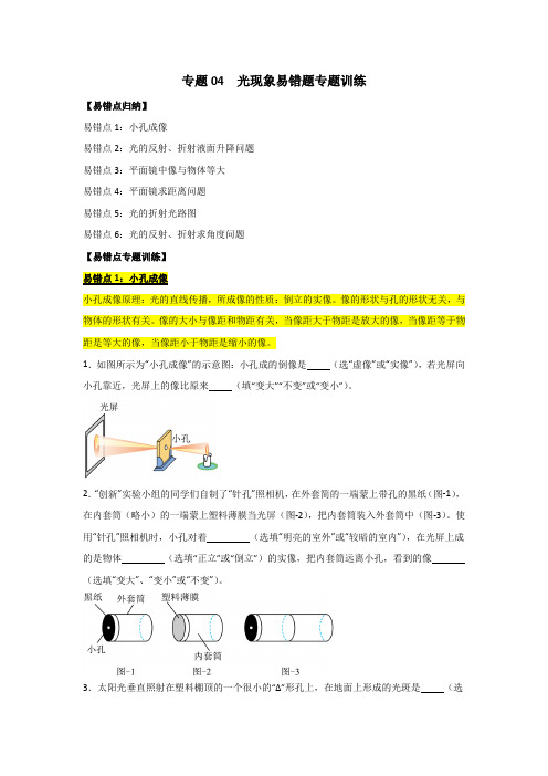 专题04  光现象易错题专题训练(原卷版)-2024-2025学年八年级物理上学期期末专题复习(人教