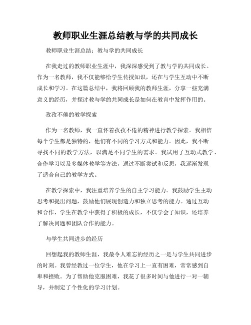 教师职业生涯总结教与学的共同成长