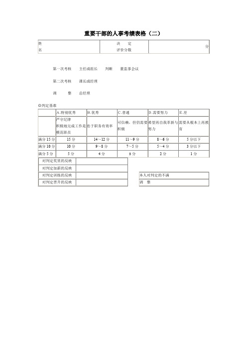 重要干部的人事考绩表格二格式