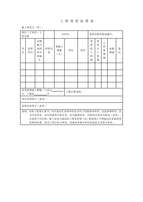 工程变更估算表