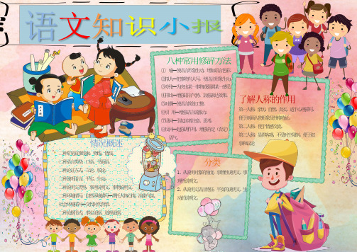 精美卡通语文知识小报电子手抄报A4横排可任意编辑word模板