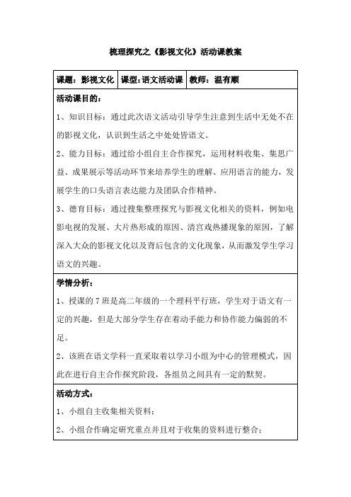 第二课堂——影视文化课教案