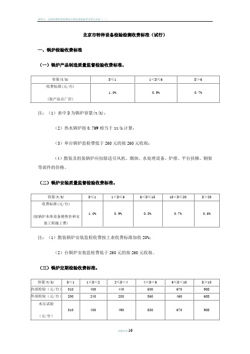 北京市特种设备检测收费标准