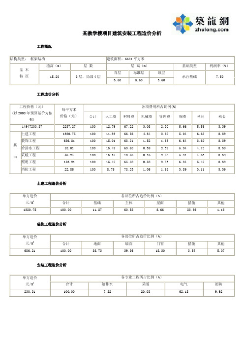 3层框架结构教学楼建筑安装工程造价指标分析局部4层