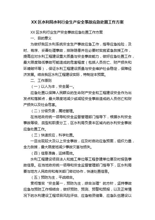 XX区水利局水利行业生产安全事故应急处置工作方案