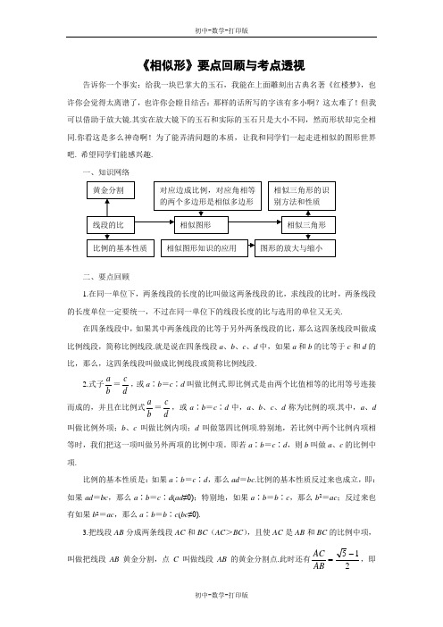 沪科版-数学-九年级上册- 相似形 要点回顾与考点透视