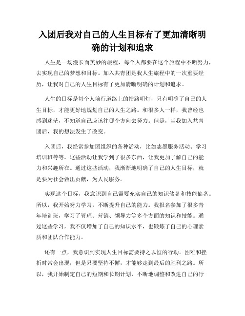 入团后我对自己的人生目标有了更加清晰明确的计划和追求