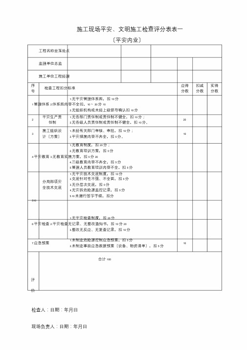 施工现场安全、文明施工检查评分表