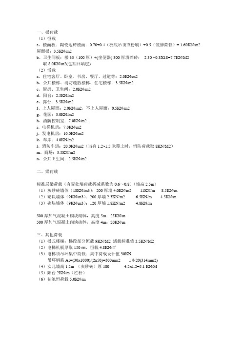 结构设计常用荷载统计(PKPM建模非常实用)