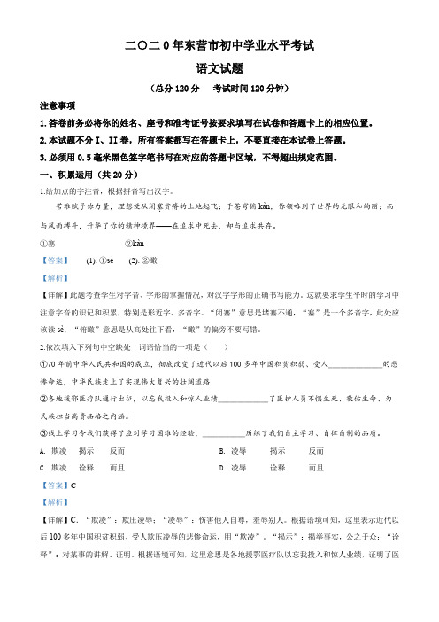 2020年山东省东营市中考语文试卷及答案解析