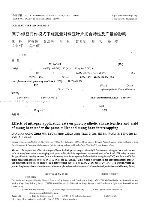 糜子绿豆间作模式下施氮量对绿豆叶片光合特性及产量的影响