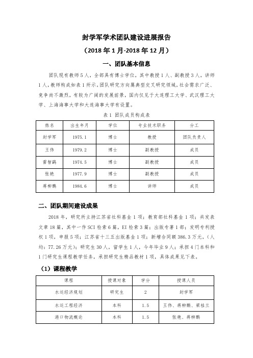 封学军学术团队建设进展报告