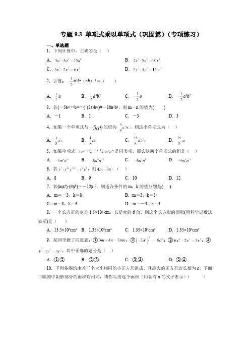 9.1 单项式乘以单项式 苏科版七年级数学下册精讲精练巩固篇(含答案)