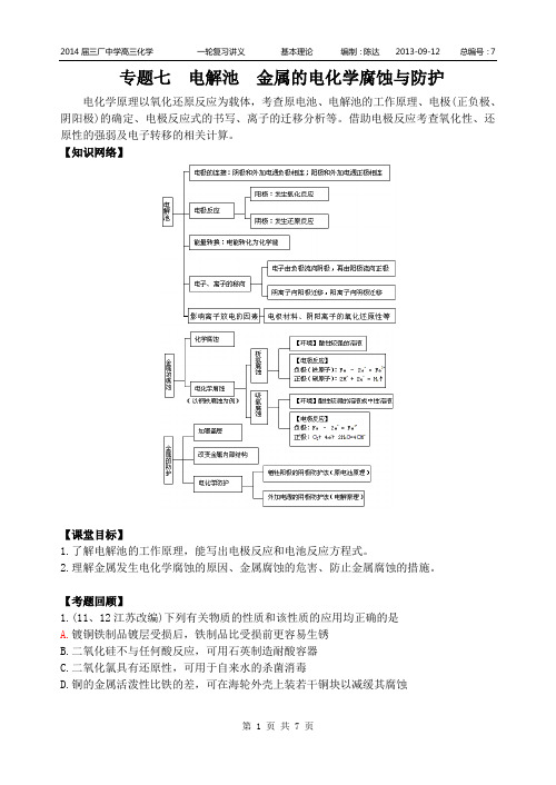 专题七  电解池  金属的电化学腐蚀与防护