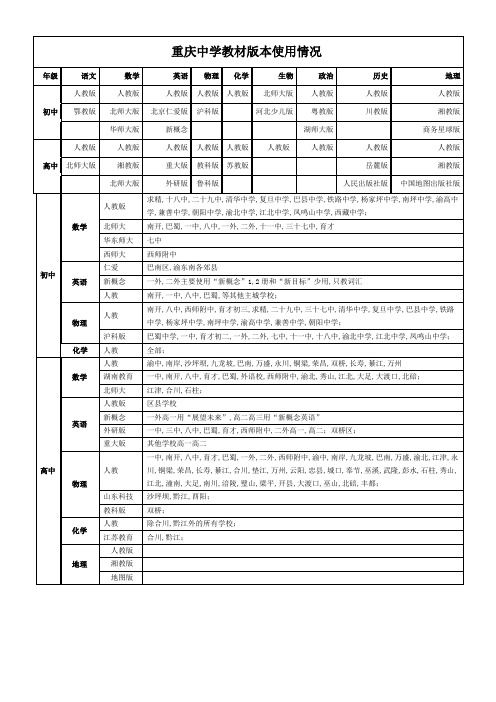 重庆中学教材使用版本