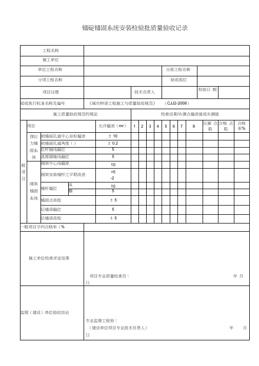 锚碇锚固系统安装检验批质量验收记录