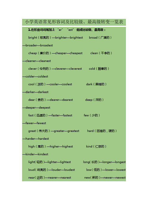 小学英语形容词的比较级和最高级