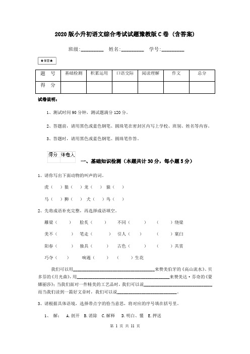 2020版小升初语文综合考试试题豫教版C卷 (含答案)