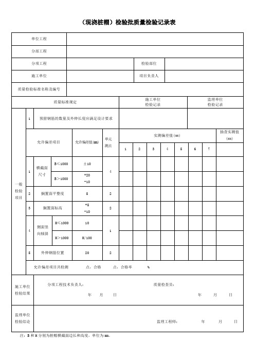 (现浇桩帽)检验批质量检验记录表