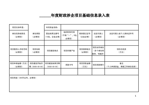 项目专项资金申请《年度财政涉企项目基础信息录入表格》