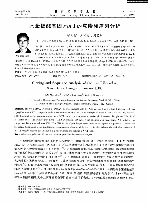 木聚糖酶基因xynⅠ的克隆和序列分析