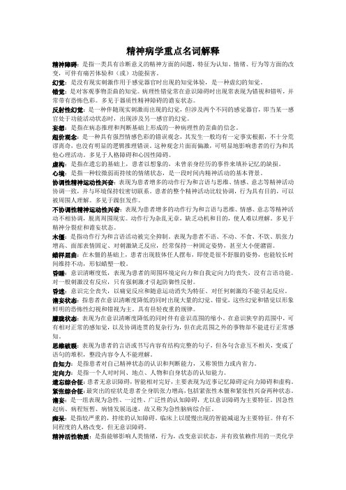 精神病学重点名词解释