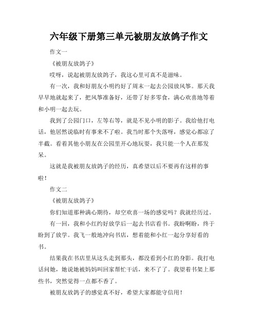 六年级下册第三单元被朋友放鸽子作文