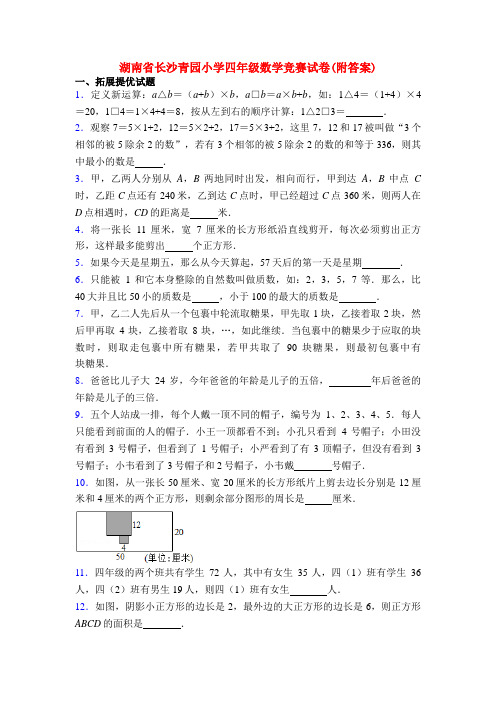 湖南省长沙青园小学四年级数学竞赛试卷(附答案)