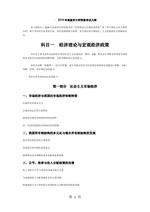 2019年高级审计师资格考试大纲word资料16页