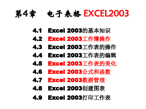 第4章 电子表格 EXCEL 2003