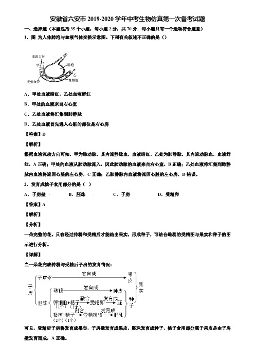 安徽省六安市2019-2020学年中考生物仿真第一次备考试题含解析