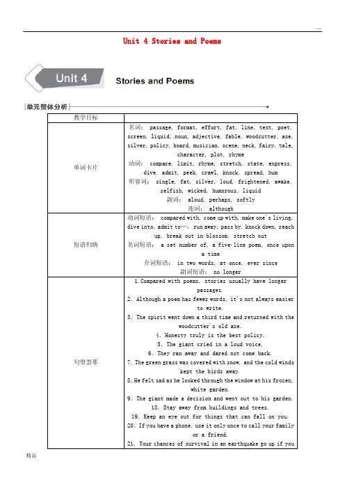 2020九年级英语上册 Unit 4 Stories and Poems整体分析、话题相关链接素材 (新版)冀教版