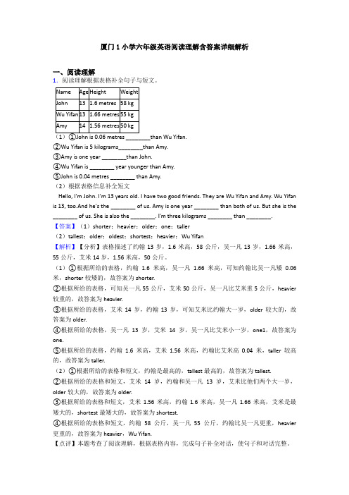 厦门1小学六年级英语阅读理解含答案详细解析 (2)