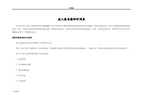 成人疫苗接种时间表