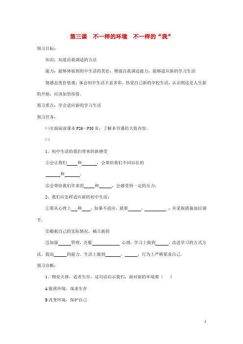 七年级政治上册 第二单元 第三课 不一样的环境 不一样的“我”导学案