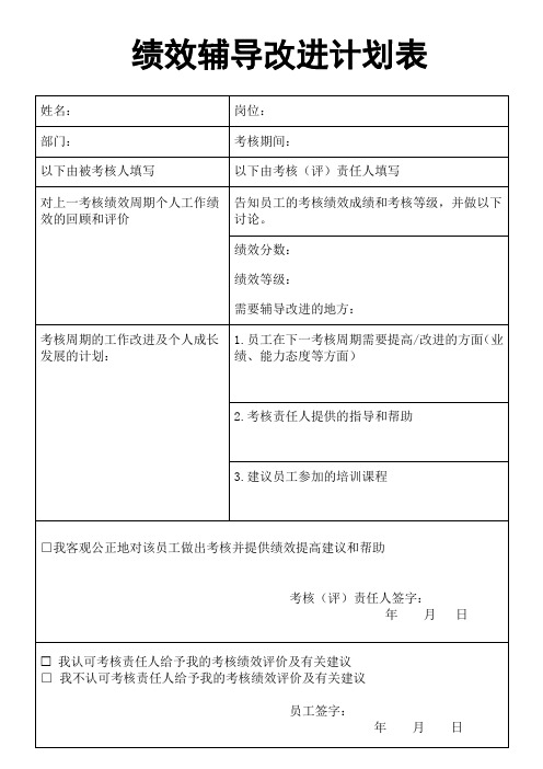 绩效辅导改进计划表