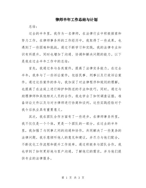 律师半年工作总结与计划