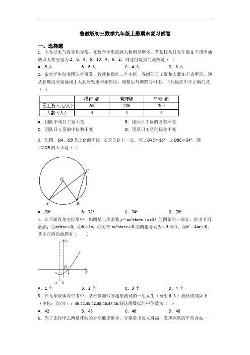 鲁教版初三数学九年级上册期末复习试卷