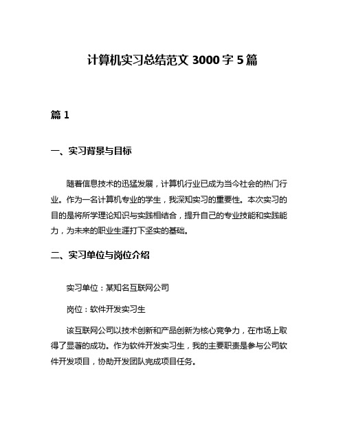 计算机实习总结范文3000字5篇