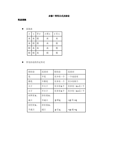 高中数学必修3常用公式及结论