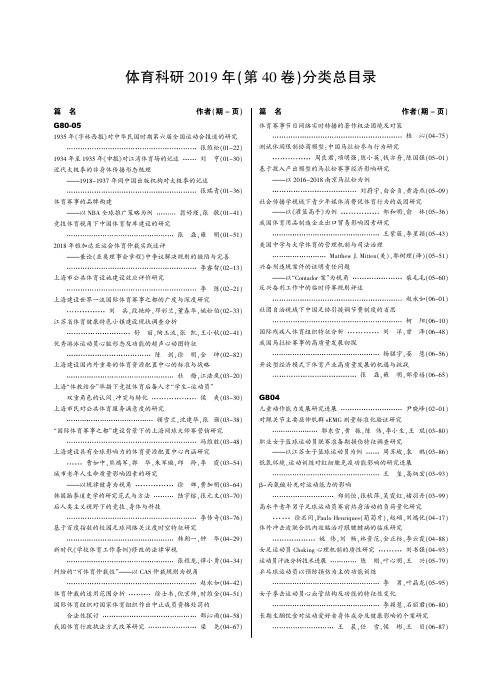 《体育科研》2019年(第40卷)分类总目录