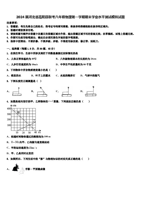 2024届河北省高阳县联考八年级物理第一学期期末学业水平测试模拟试题含解析