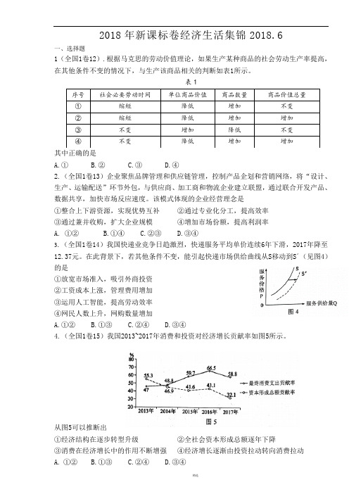 2018年高考真题经济生活试题汇编