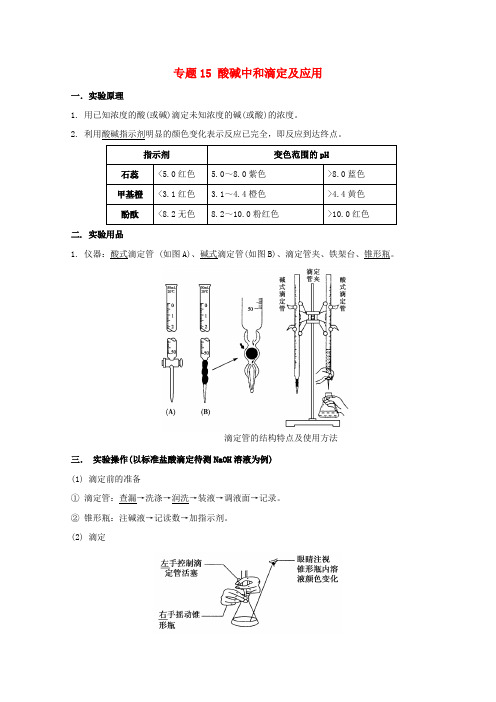 2019年高考化学 实验全突破 专题15 酸碱中和滴定及应用教案