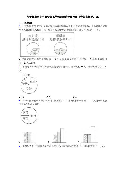 六年级上册小学数学第七单元扇形统计图检测(含答案解析)(1)