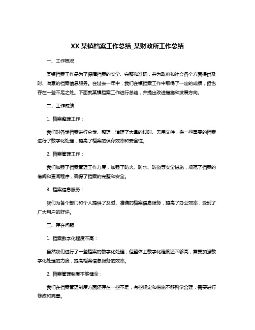 XX某镇档案工作总结_某财政所工作总结