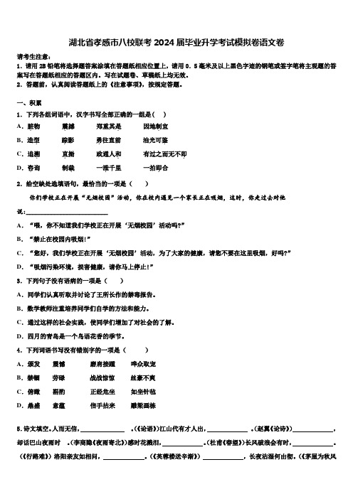 湖北省孝感市八校联考2024届毕业升学考试模拟卷语文卷含解析