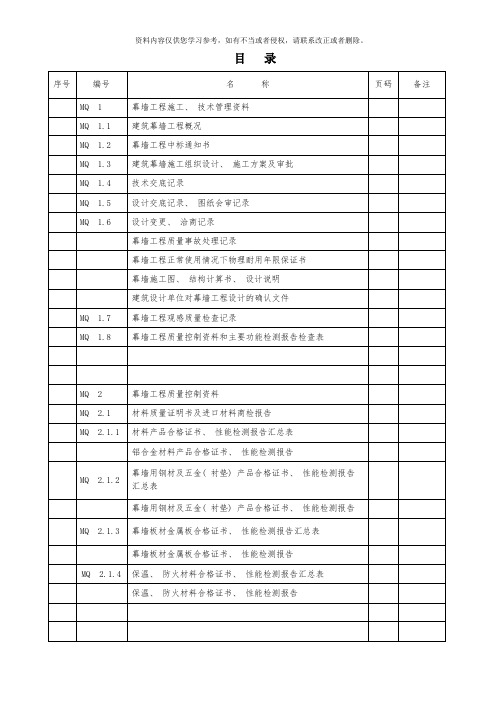 幕墙工程施工质量竣工验收资料全套表格样本