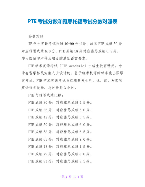 PTE考试分数和雅思托福考试分数对照表