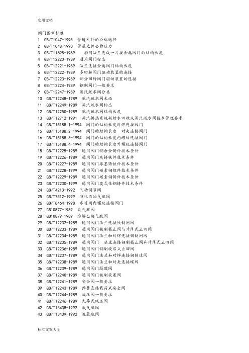 阀门国标和阀门实用标准